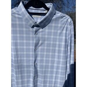 Savannah Mens M Blue/White Plaid Long Sleeve Button Front Performance Stretch